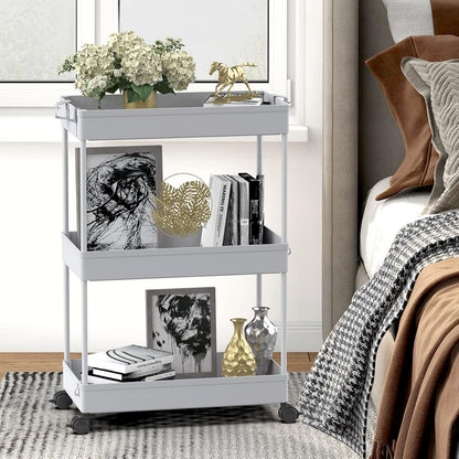 SPACELEAD 3 Tier Rolling Cart with Wheels, Storage Craft Art Trolley Organizer Serving, 3 Hanging Baskets Easy Assembly, for Office, Bathroom，Living Room, Kitchen, Black