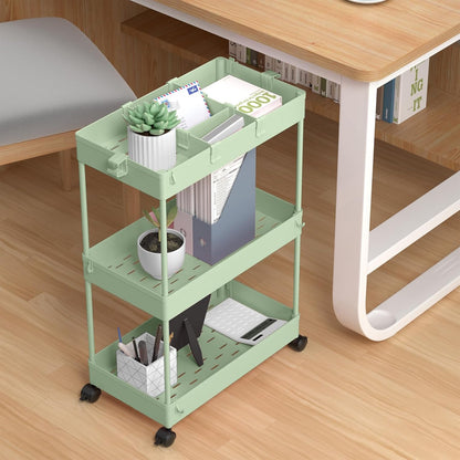 SPACELEAD 3 Tier Rolling Cart with Wheels, Storage Craft Art Trolley Organizer Serving, 3 Hanging Baskets Easy Assembly, for Office, Bathroom，Living Room, Kitchen, Black