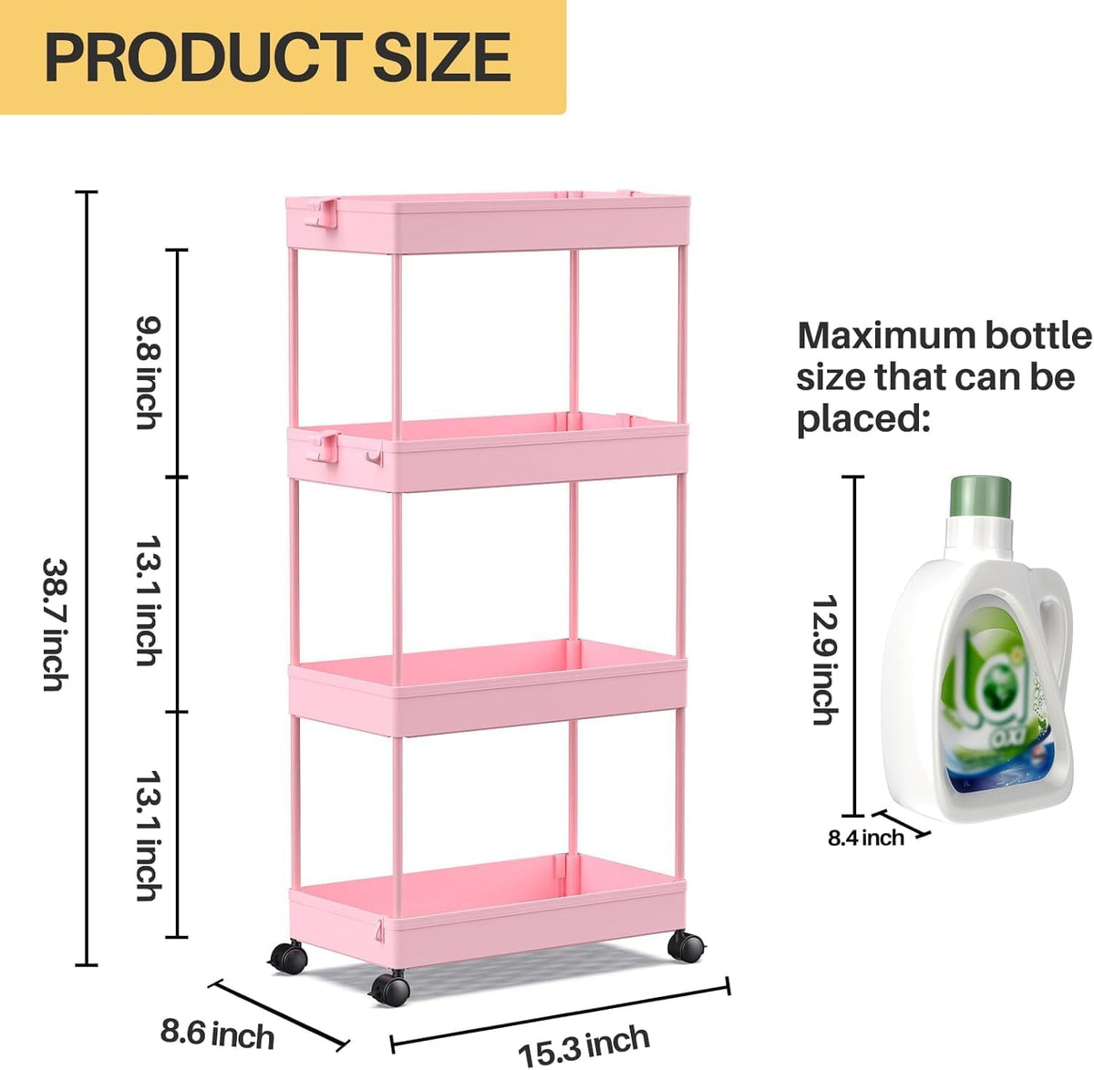 SPACELEAD 3 Tier Rolling Cart with Wheels, Storage Craft Art Trolley Organizer Serving, 3 Hanging Baskets Easy Assembly, for Office, Bathroom，Living Room, Kitchen, Black