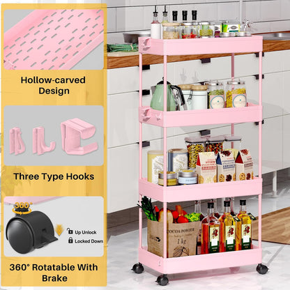 SPACELEAD 3 Tier Rolling Cart with Wheels, Storage Craft Art Trolley Organizer Serving, 3 Hanging Baskets Easy Assembly, for Office, Bathroom，Living Room, Kitchen, Black