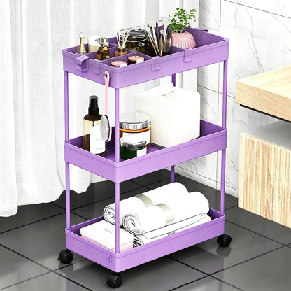 SPACELEAD 3 Tier Rolling Cart with Wheels, Storage Craft Art Trolley Organizer Serving, 3 Hanging Baskets Easy Assembly, for Office, Bathroom，Living Room, Kitchen, Black
