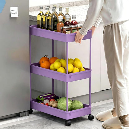 SPACELEAD 3 Tier Rolling Cart with Wheels, Storage Craft Art Trolley Organizer Serving, 3 Hanging Baskets Easy Assembly, for Office, Bathroom，Living Room, Kitchen, Black