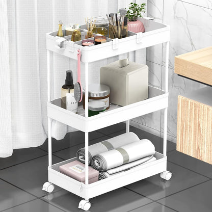 SPACELEAD 3 Tier Rolling Cart with Wheels, Storage Craft Art Trolley Organizer Serving, 3 Hanging Baskets Easy Assembly, for Office, Bathroom，Living Room, Kitchen, Black