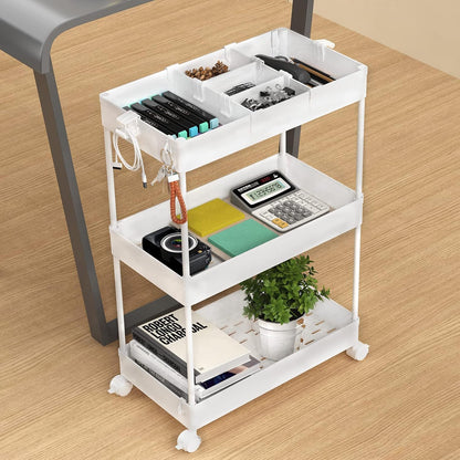 SPACELEAD 3 Tier Rolling Cart with Wheels, Storage Craft Art Trolley Organizer Serving, 3 Hanging Baskets Easy Assembly, for Office, Bathroom，Living Room, Kitchen, Black