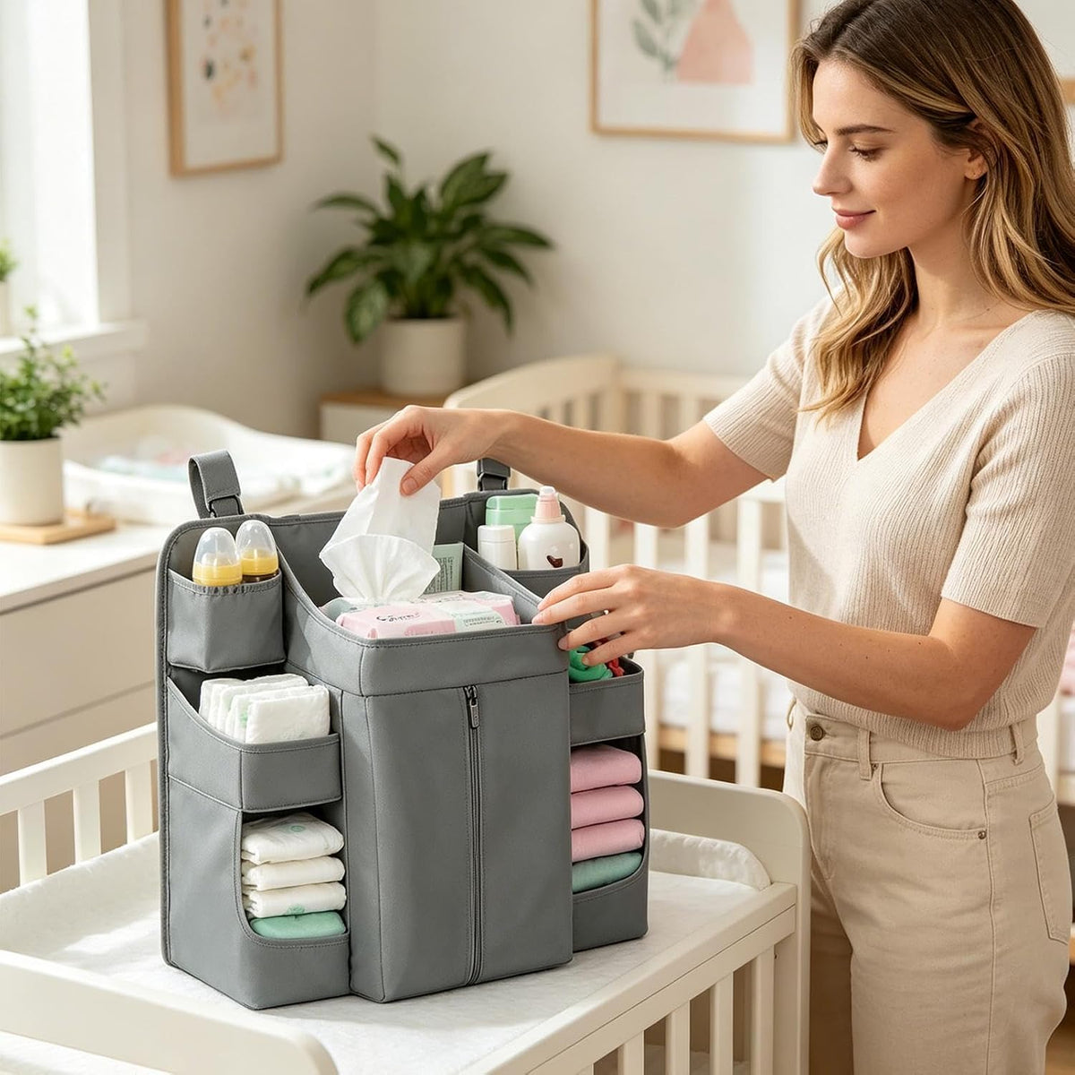 Diaper Organizer Changing - Table Large Multi Pockets, 19.69x19.29x6.3 Inch
