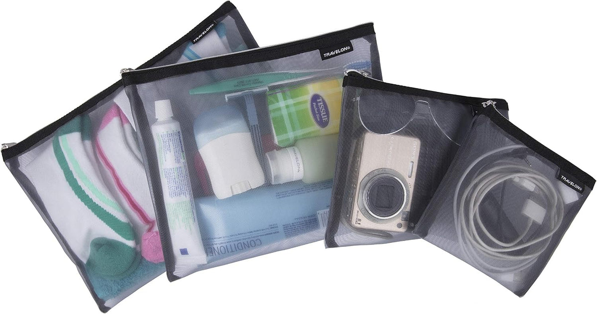 Set of 4 Mesh Pouches, Gray, 9.5 x 12.75 x 0.5
