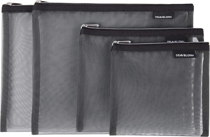 Set of 4 Mesh Pouches, Gray, 9.5 x 12.75 x 0.5