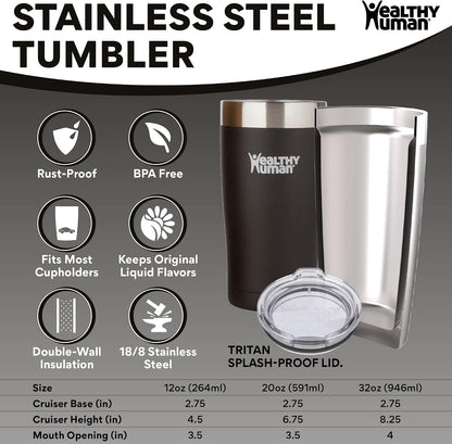 Stainless Steel Tumbler with Straw | Splash Proof Insulated Travel Cruiser Cup | Eco-Friendly Coffee Tumblers with Straws Cleaner & Splash Proof Lid (12oz, Bora Bora)