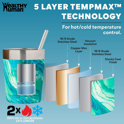 Stainless Steel Tumbler with Straw | Splash Proof Insulated Travel Cruiser Cup | Eco-Friendly Coffee Tumblers with Straws Cleaner & Splash Proof Lid (12oz, Bora Bora)