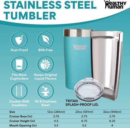 Stainless Steel Tumbler with Straw | Splash Proof Insulated Travel Cruiser Cup | Eco-Friendly Coffee Tumblers with Straws Cleaner & Splash Proof Lid (12oz, Bora Bora)