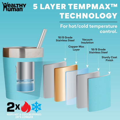 Stainless Steel Tumbler with Straw | Splash Proof Insulated Travel Cruiser Cup | Eco-Friendly Coffee Tumblers with Straws Cleaner & Splash Proof Lid (12oz, Bora Bora)