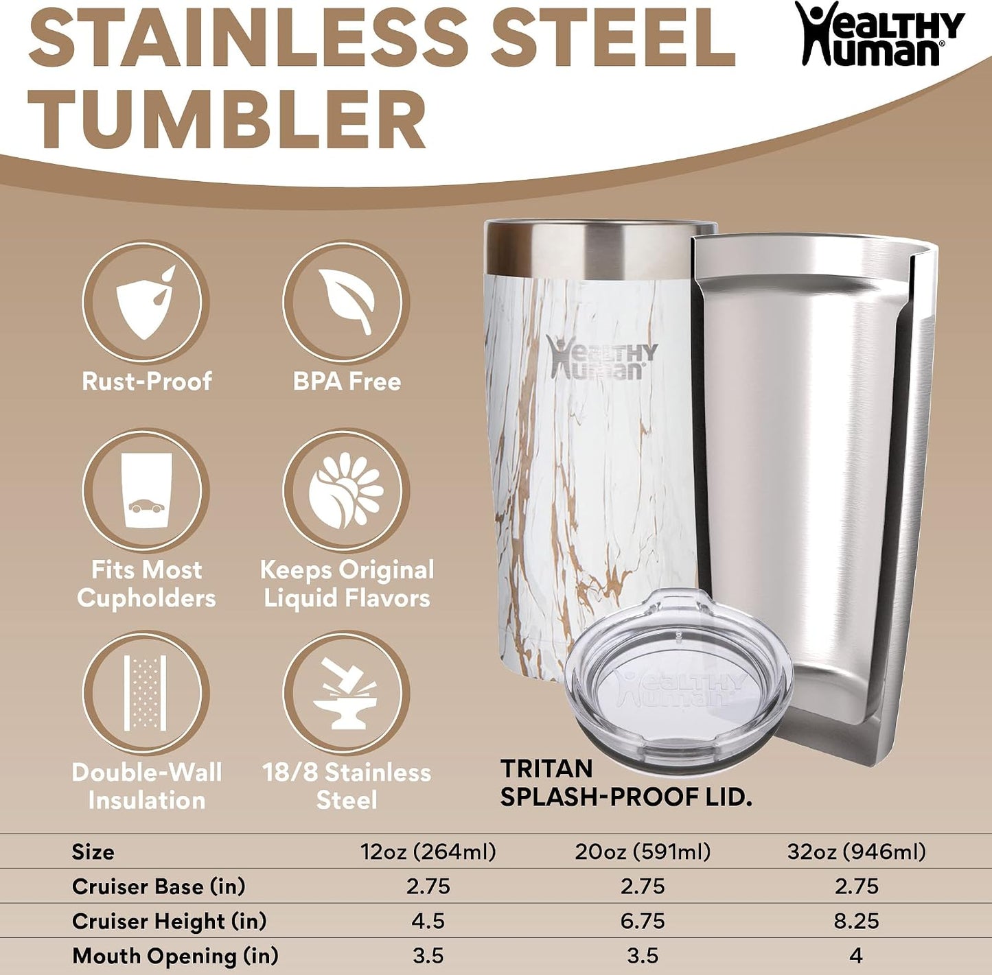 Stainless Steel Tumbler with Straw | Splash Proof Insulated Travel Cruiser Cup | Eco-Friendly Coffee Tumblers with Straws Cleaner & Splash Proof Lid (12oz, Bora Bora)