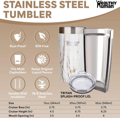 Stainless Steel Tumbler with Straw | Splash Proof Insulated Travel Cruiser Cup | Eco-Friendly Coffee Tumblers with Straws Cleaner & Splash Proof Lid (12oz, Bora Bora)