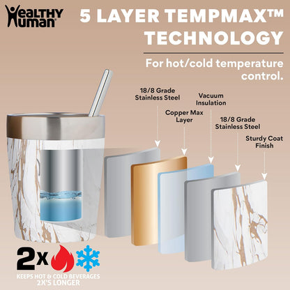 Stainless Steel Tumbler with Straw | Splash Proof Insulated Travel Cruiser Cup | Eco-Friendly Coffee Tumblers with Straws Cleaner & Splash Proof Lid (12oz, Bora Bora)