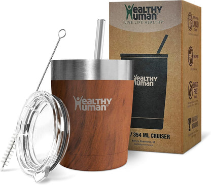 Stainless Steel Tumbler with Straw | Splash Proof Insulated Travel Cruiser Cup | Eco-Friendly Coffee Tumblers with Straws Cleaner & Splash Proof Lid (12oz, Bora Bora)