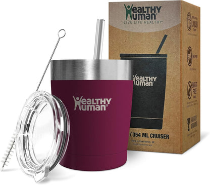 Stainless Steel Tumbler with Straw | Splash Proof Insulated Travel Cruiser Cup | Eco-Friendly Coffee Tumblers with Straws Cleaner & Splash Proof Lid (12oz, Bora Bora)