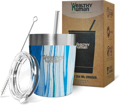 Stainless Steel Tumbler with Straw | Splash Proof Insulated Travel Cruiser Cup | Eco-Friendly Coffee Tumblers with Straws Cleaner & Splash Proof Lid (12oz, Bora Bora)
