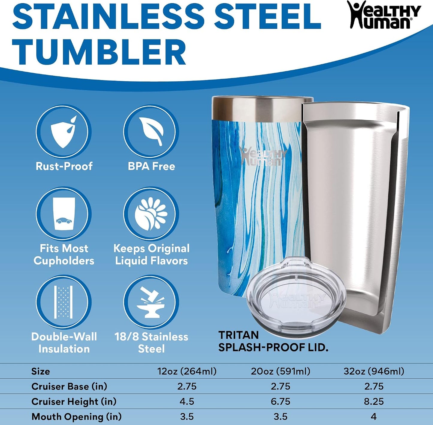 Stainless Steel Tumbler with Straw | Splash Proof Insulated Travel Cruiser Cup | Eco-Friendly Coffee Tumblers with Straws Cleaner & Splash Proof Lid (12oz, Bora Bora)