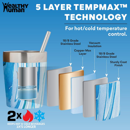 Stainless Steel Tumbler with Straw | Splash Proof Insulated Travel Cruiser Cup | Eco-Friendly Coffee Tumblers with Straws Cleaner & Splash Proof Lid (12oz, Bora Bora)