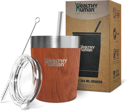 Stainless Steel Tumbler with Straw | Splash Proof Insulated Travel Cruiser Cup | Eco-Friendly Coffee Tumblers with Straws Cleaner & Splash Proof Lid (12oz, Bora Bora)
