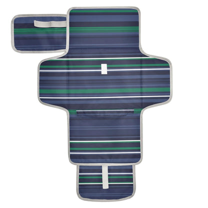Striped Pattern Portable Diaper Changing Pad - Waterproof Travel Mat with Head Cushion, Diaper & Wipes Pockets, Foldable Baby Changing Mat for On-The-Go Parents