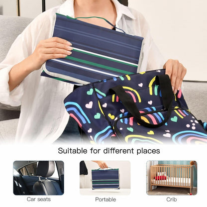 Striped Pattern Portable Diaper Changing Pad - Waterproof Travel Mat with Head Cushion, Diaper & Wipes Pockets, Foldable Baby Changing Mat for On-The-Go Parents