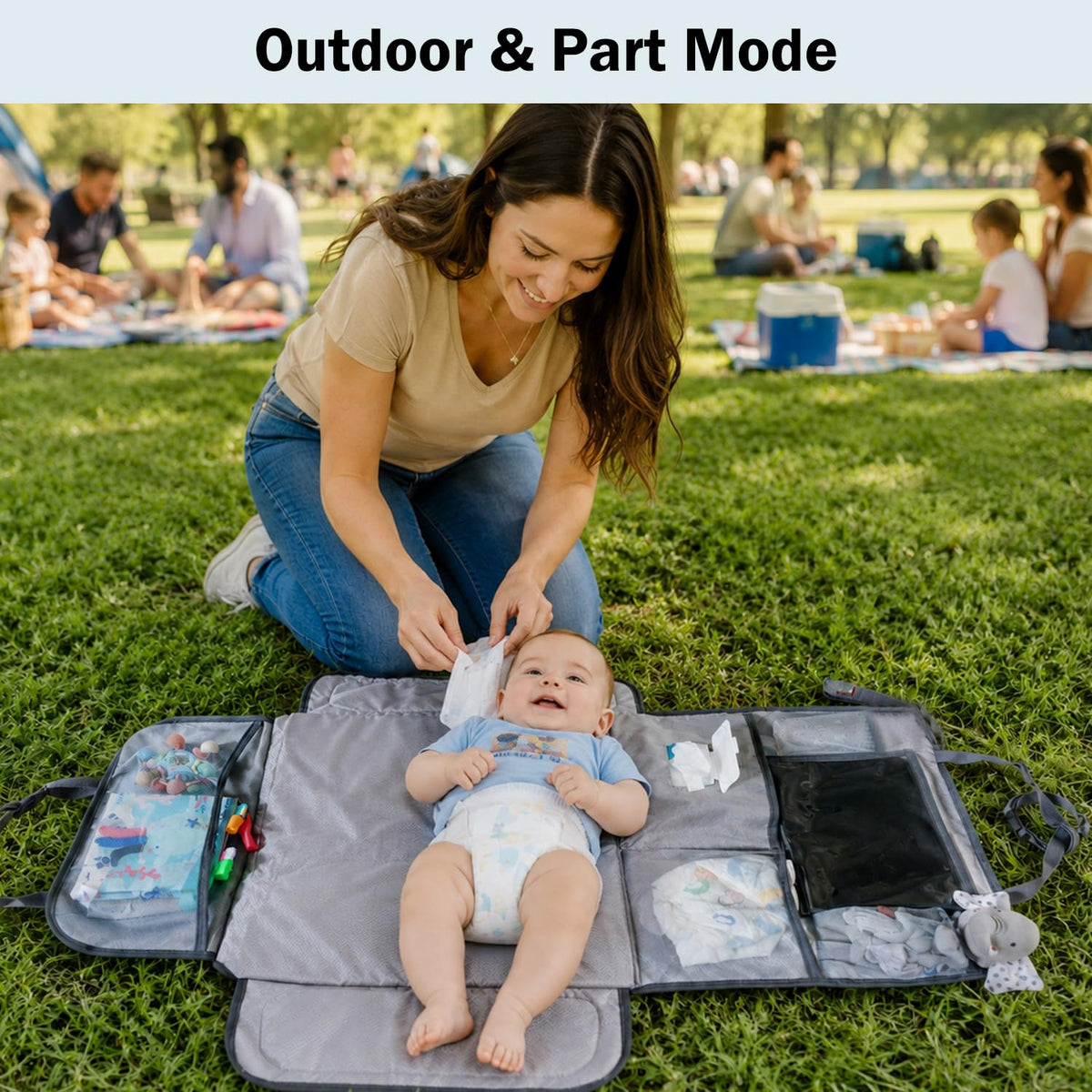 Baby Diaper Changing Station for Car & Backseat Organizer - Large Portable Baby Changing Pad for Travel with 4 Pockets, Clear Tablet Viewer, Waterproof Mat, Newborn Road Trip Essentials