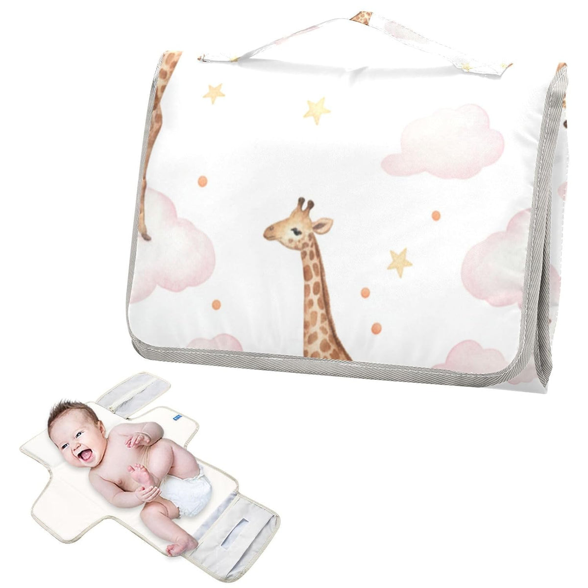 Giraffes Clouds Pattern Portable Diaper Changing Pad for Camping