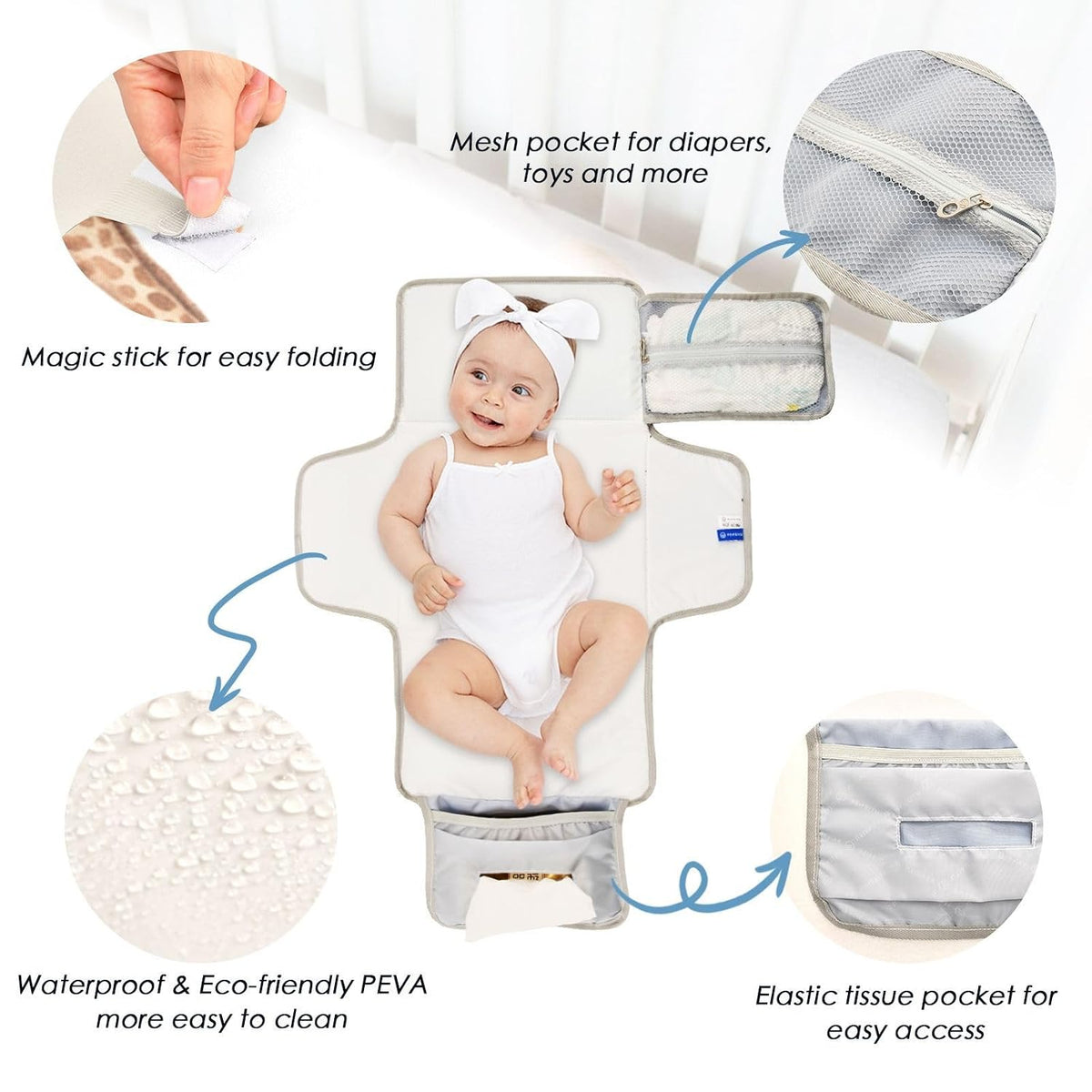 Giraffes Clouds Pattern Portable Diaper Changing Pad for Camping