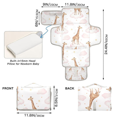 Giraffes Clouds Pattern Portable Diaper Changing Pad for Camping