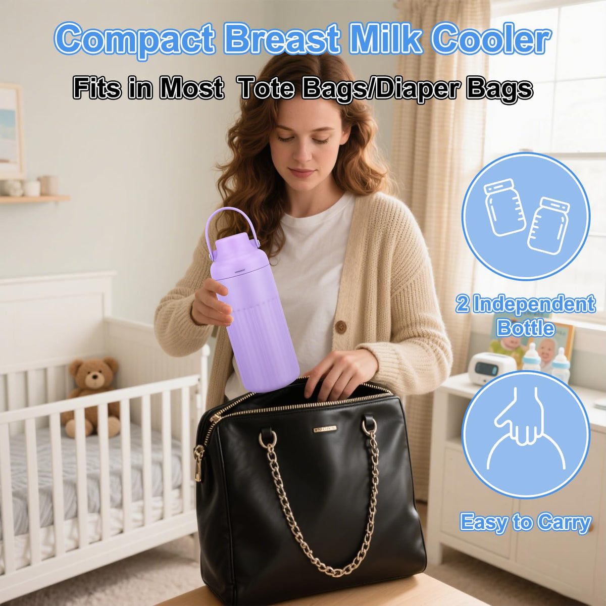 Compact Breast Milk Cooler Bottle, 12oz Portable Breastmilk Cooler with 2 Storage Bottles, 30H Cold Storage Breast Milk Chiller for Travel & Outdoor Use, Leakproof Reusable for Breastfeeding Moms