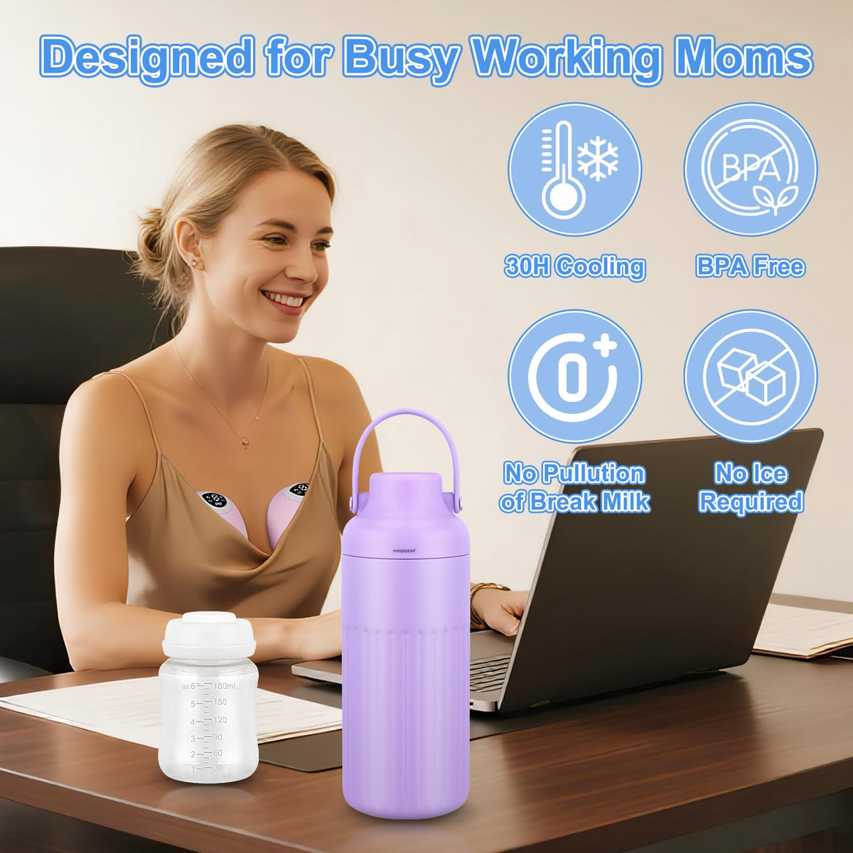 Compact Breast Milk Cooler Bottle, 12oz Portable Breastmilk Cooler with 2 Storage Bottles, 30H Cold Storage Breast Milk Chiller for Travel & Outdoor Use, Leakproof Reusable for Breastfeeding Moms