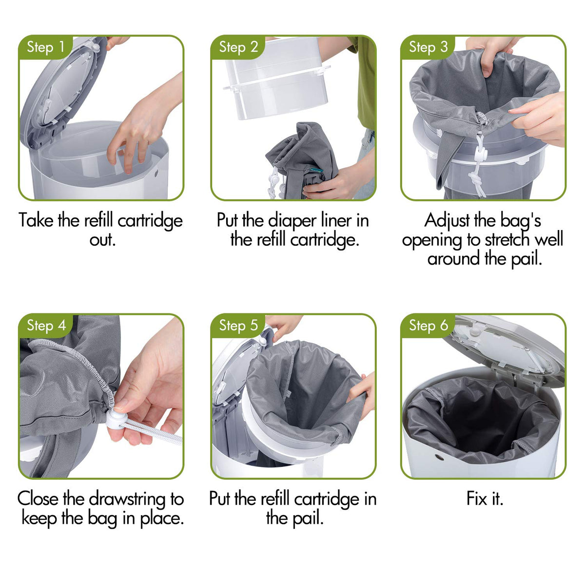 3 Pack Pail Liner for Cloth Diaper, Gray+Gray Arrows+Black Arrows
