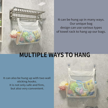 Baby Mesh Bath Toy Organizer, Multiple Ways to Hang, Ultra Large Capacity & Large Opening, Bathroom Toy Holder, Bath Toy Storage Bag With 2 Side Pockets (White)