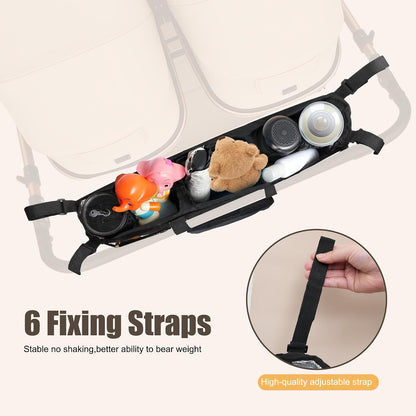 Double Stroller Organizer Accessories with 2 Cooler Pockets & Strong Holding Power, Stroller Caddy Compatible with Bob Duallie & Baby Jogger City Mini GT2, Fits Most Strollers