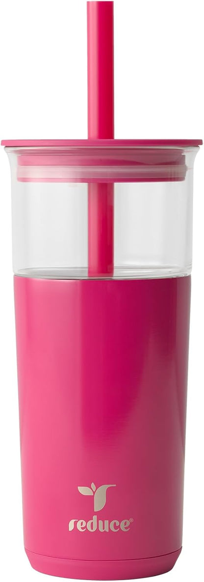 Aspen - 20oz Vacuum Insulated Glass Tumbler - Extra Wide Straw & Lid | Keeps drinks cold for 12 hours, ideal for iced coffee, smoothies & boba, dishwasher safe, soft base