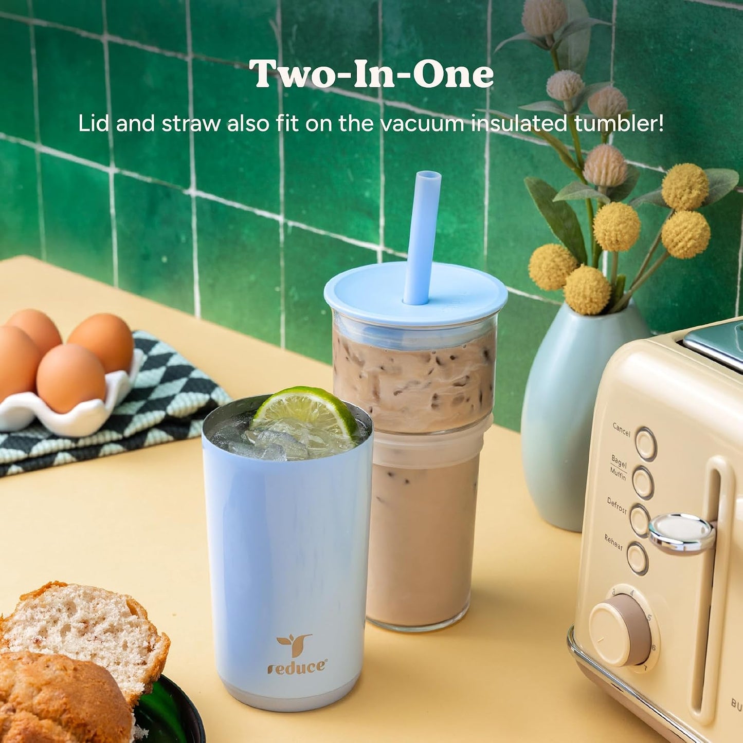 Aspen - 20oz Vacuum Insulated Glass Tumbler - Extra Wide Straw & Lid | Keeps drinks cold for 12 hours, ideal for iced coffee, smoothies & boba, dishwasher safe, soft base
