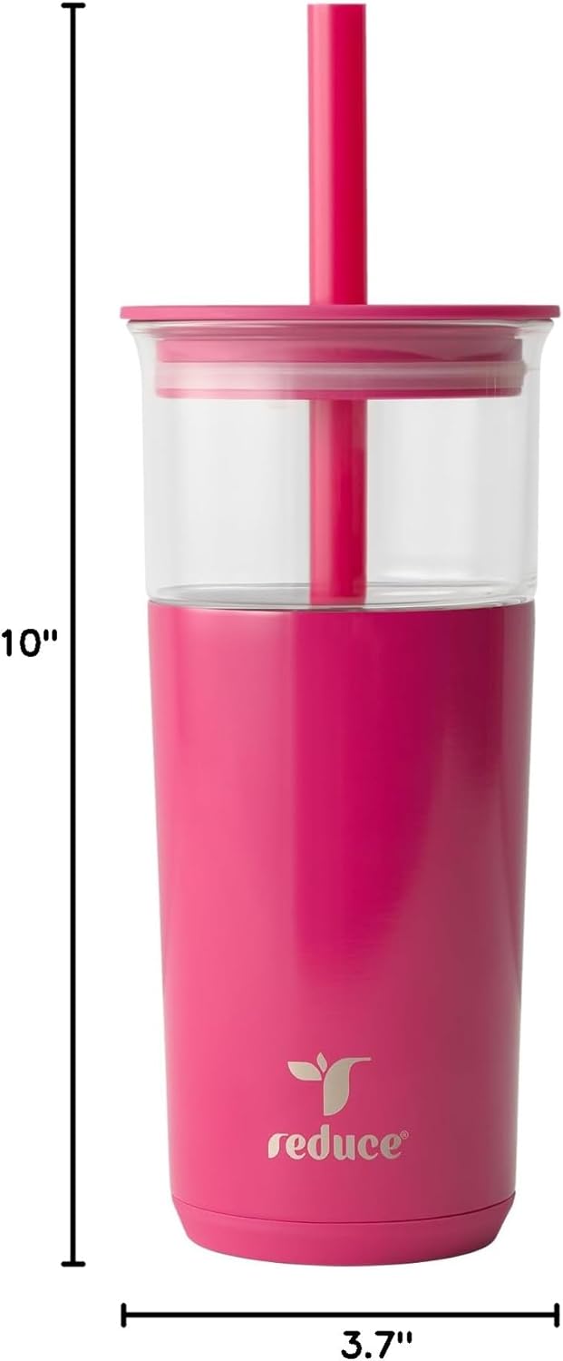 Aspen - 20oz Vacuum Insulated Glass Tumbler - Extra Wide Straw & Lid | Keeps drinks cold for 12 hours, ideal for iced coffee, smoothies & boba, dishwasher safe, soft base