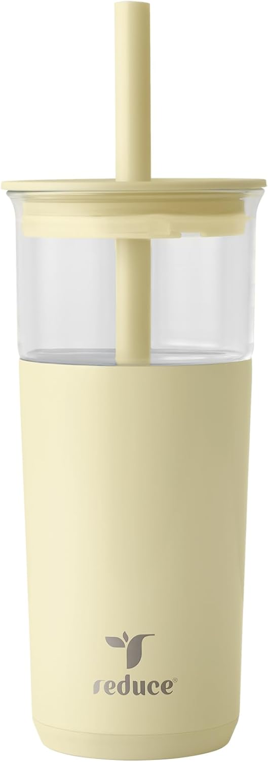 Aspen - 20oz Vacuum Insulated Glass Tumbler - Extra Wide Straw & Lid | Keeps drinks cold for 12 hours, ideal for iced coffee, smoothies & boba, dishwasher safe, soft base