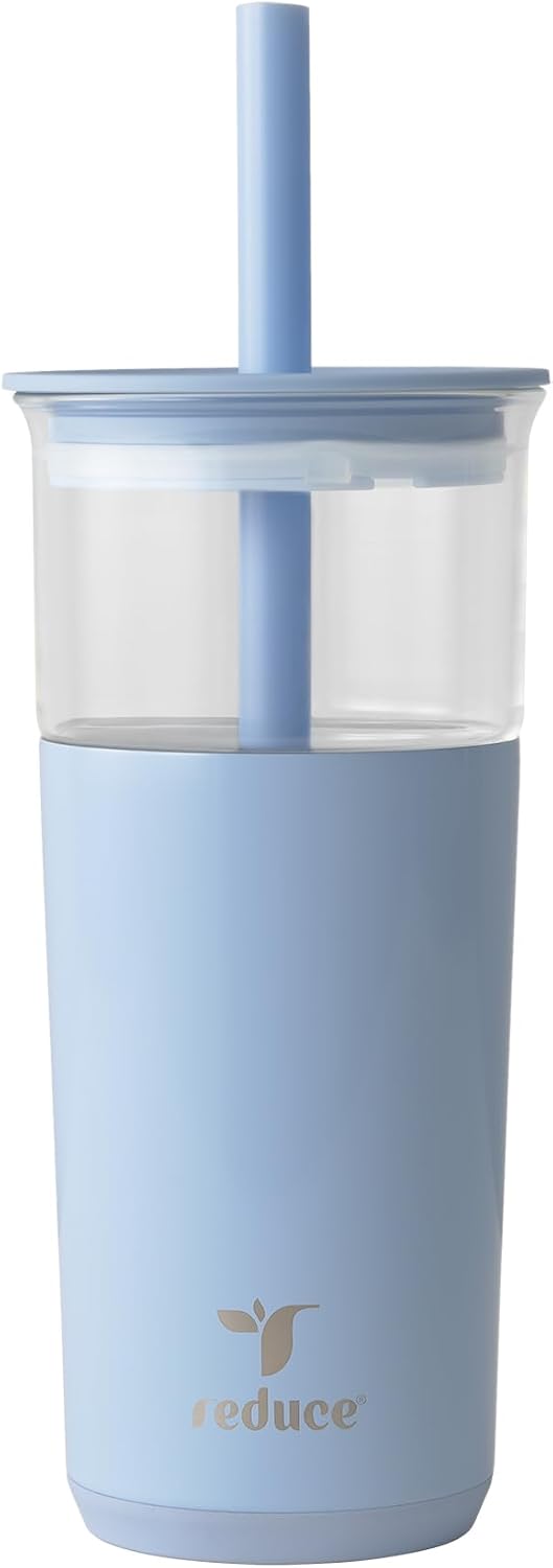 Aspen - 20oz Vacuum Insulated Glass Tumbler - Extra Wide Straw & Lid | Keeps drinks cold for 12 hours, ideal for iced coffee, smoothies & boba, dishwasher safe, soft base