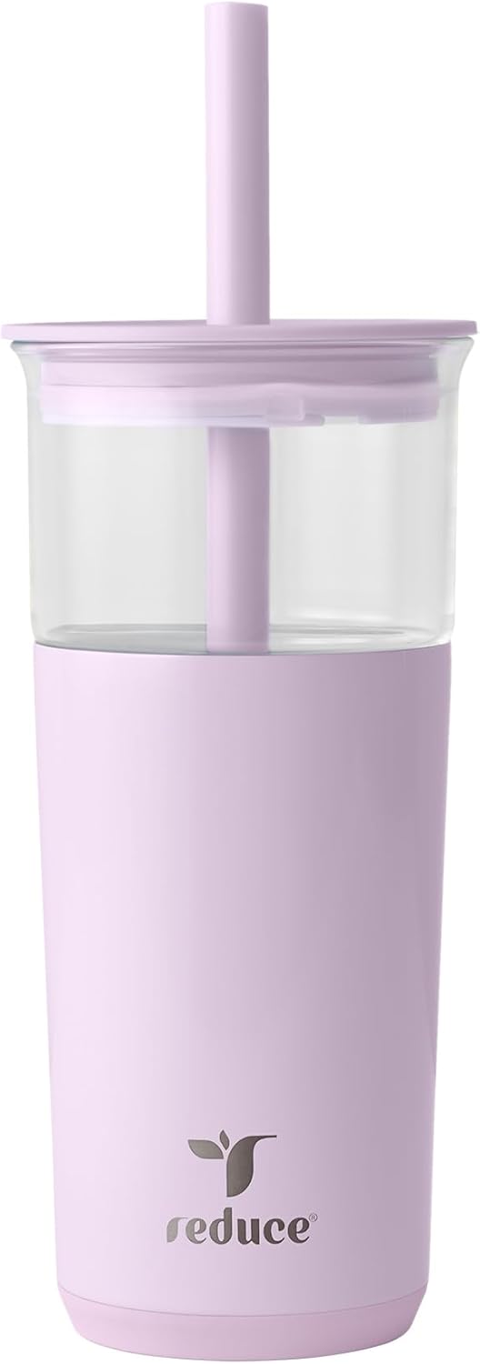 Aspen - 20oz Vacuum Insulated Glass Tumbler - Extra Wide Straw & Lid | Keeps drinks cold for 12 hours, ideal for iced coffee, smoothies & boba, dishwasher safe, soft base