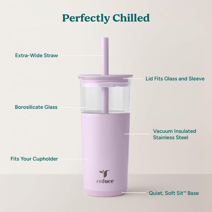 Aspen - 20oz Vacuum Insulated Glass Tumbler - Extra Wide Straw & Lid | Keeps drinks cold for 12 hours, ideal for iced coffee, smoothies & boba, dishwasher safe, soft base