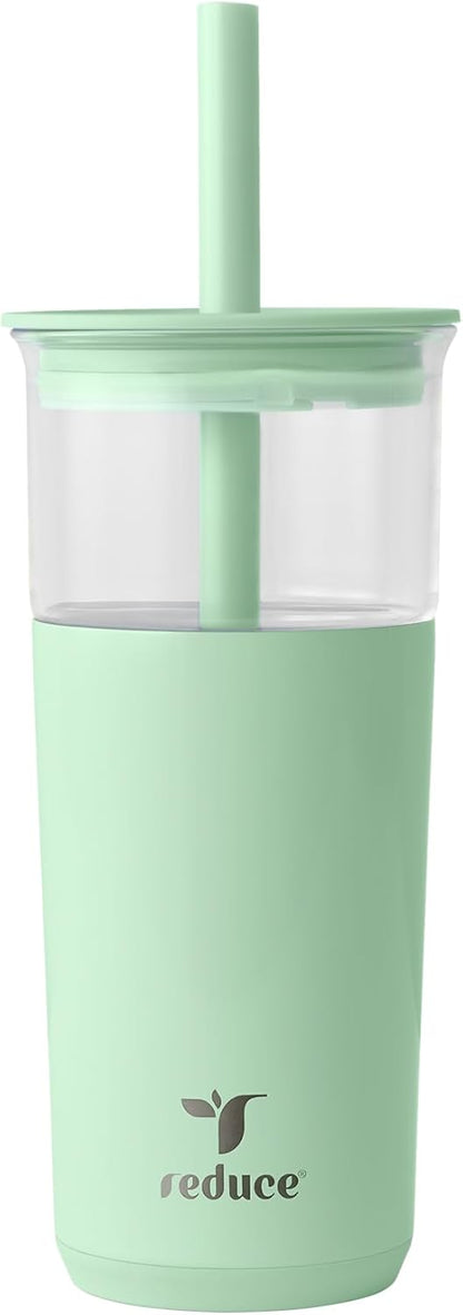 Aspen - 20oz Vacuum Insulated Glass Tumbler - Extra Wide Straw & Lid | Keeps drinks cold for 12 hours, ideal for iced coffee, smoothies & boba, dishwasher safe, soft base