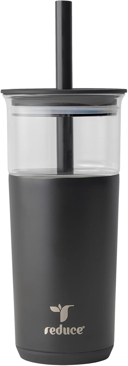 Aspen - 20oz Vacuum Insulated Glass Tumbler - Extra Wide Straw & Lid | Keeps drinks cold for 12 hours, ideal for iced coffee, smoothies & boba, dishwasher safe, soft base