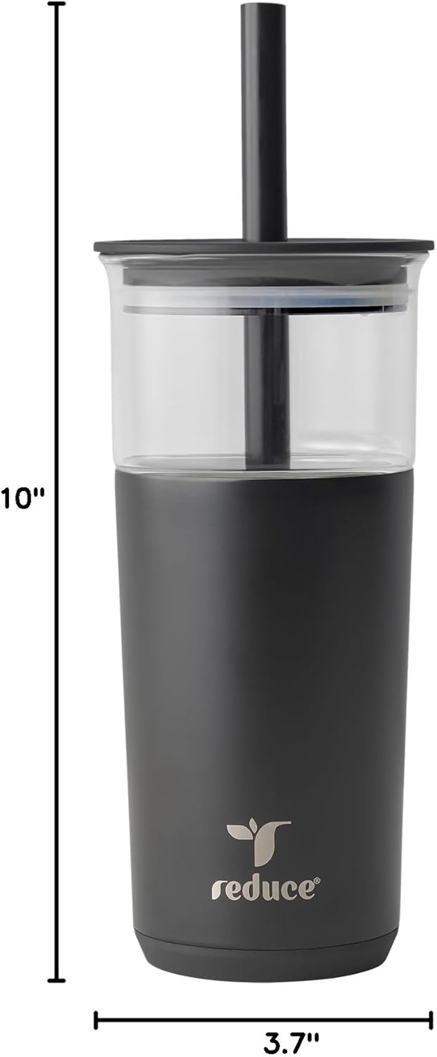 Aspen - 20oz Vacuum Insulated Glass Tumbler - Extra Wide Straw & Lid | Keeps drinks cold for 12 hours, ideal for iced coffee, smoothies & boba, dishwasher safe, soft base