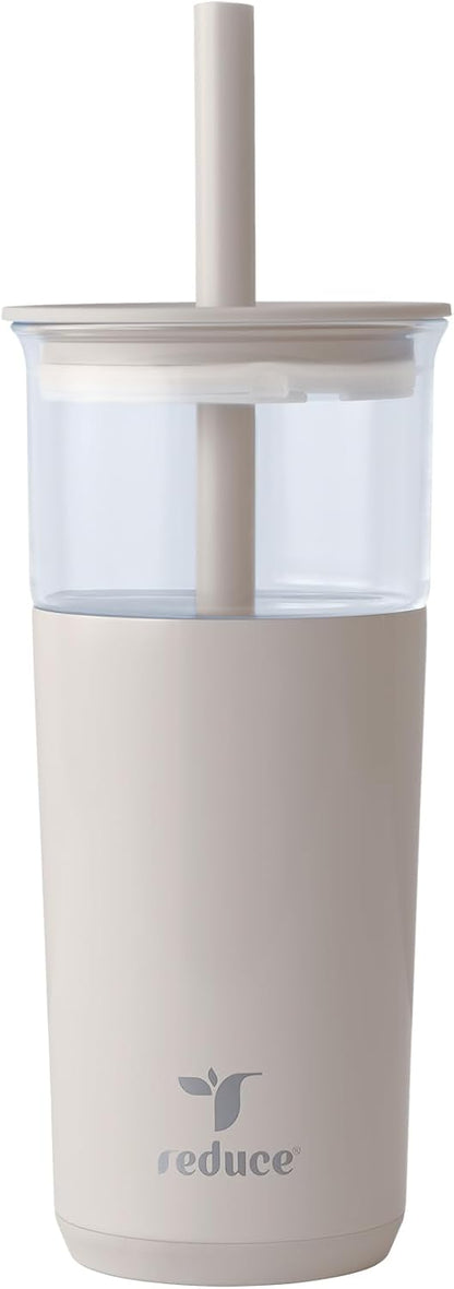 Aspen - 20oz Vacuum Insulated Glass Tumbler - Extra Wide Straw & Lid | Keeps drinks cold for 12 hours, ideal for iced coffee, smoothies & boba, dishwasher safe, soft base