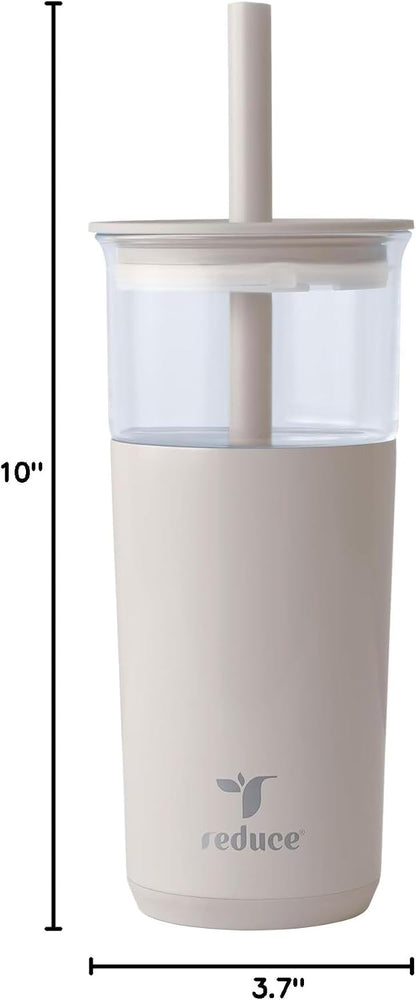 Aspen - 20oz Vacuum Insulated Glass Tumbler - Extra Wide Straw & Lid | Keeps drinks cold for 12 hours, ideal for iced coffee, smoothies & boba, dishwasher safe, soft base