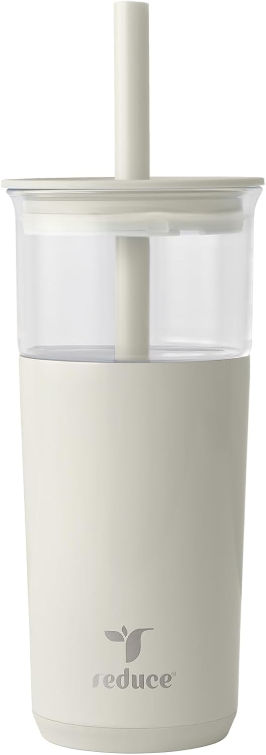 Aspen - 20oz Vacuum Insulated Glass Tumbler - Extra Wide Straw & Lid | Keeps drinks cold for 12 hours, ideal for iced coffee, smoothies & boba, dishwasher safe, soft base