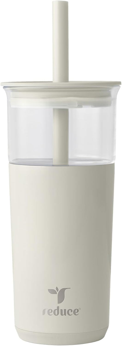 Aspen - 20oz Vacuum Insulated Glass Tumbler - Extra Wide Straw & Lid | Keeps drinks cold for 12 hours, ideal for iced coffee, smoothies & boba, dishwasher safe, soft base