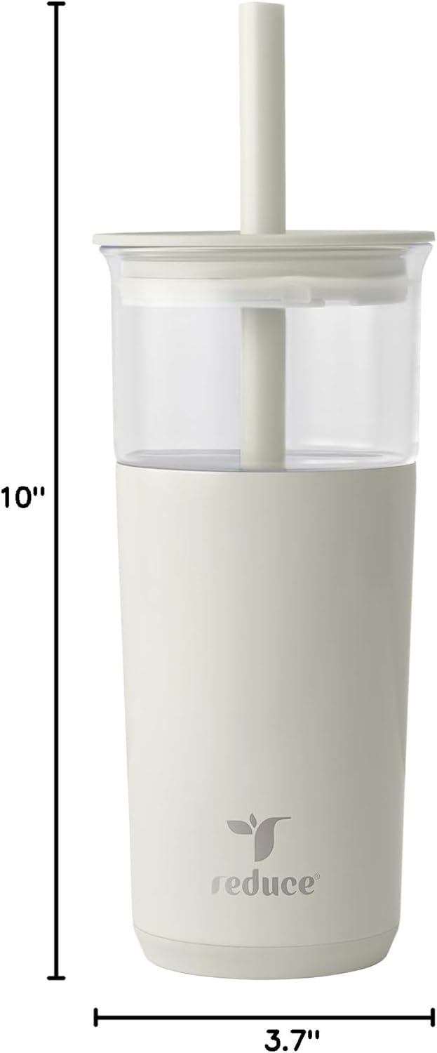 Aspen - 20oz Vacuum Insulated Glass Tumbler - Extra Wide Straw & Lid | Keeps drinks cold for 12 hours, ideal for iced coffee, smoothies & boba, dishwasher safe, soft base